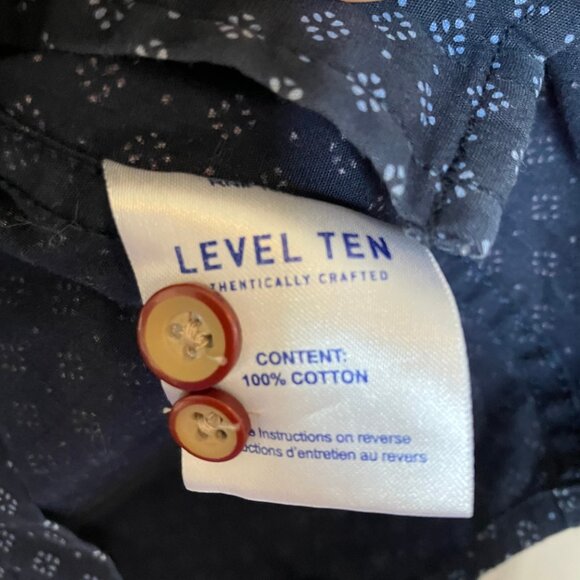 Level Ten Men's Navy Blue Geometric Short Sleeve Button Up Cotton Shirt Large - Picture 7 of 8